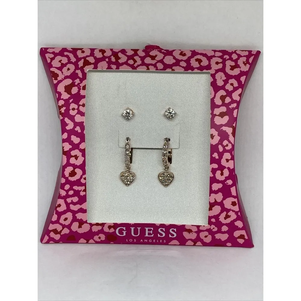 Guess A12066-21 Rose Gold-Tone 2-Pc Set Crystal Heart Earrings MSRP $25 G27